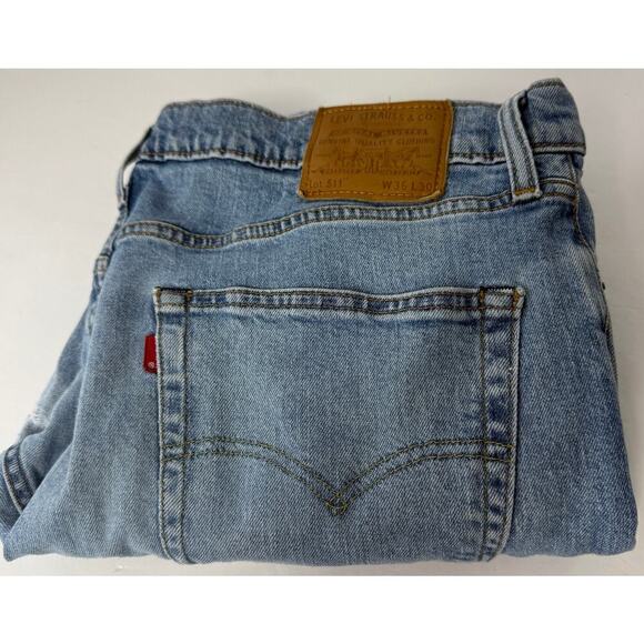 Levi's 511 Slim Fit Jeans Men's Light Wash W36 L30 - Worn/Rips Denim VINTAGE - Picture 2 of 7